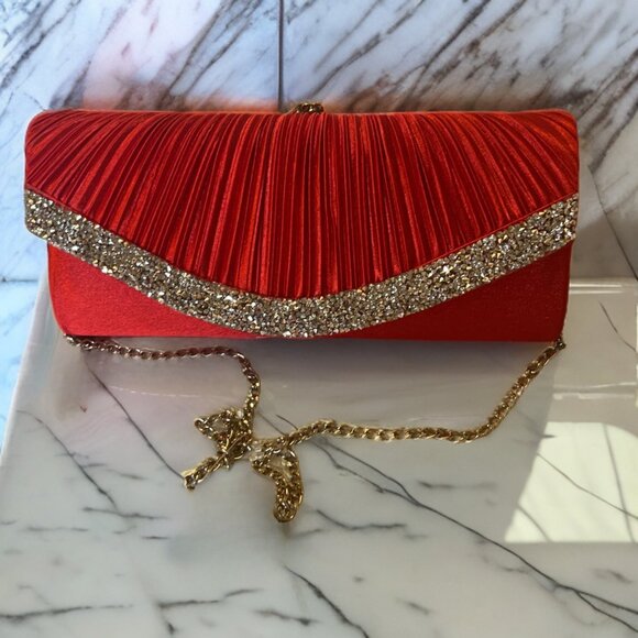 Evening Clutch Crossbody Bag Red Purse Wedding Handbag Party Prom Bridal Gift - Picture 5 of 10